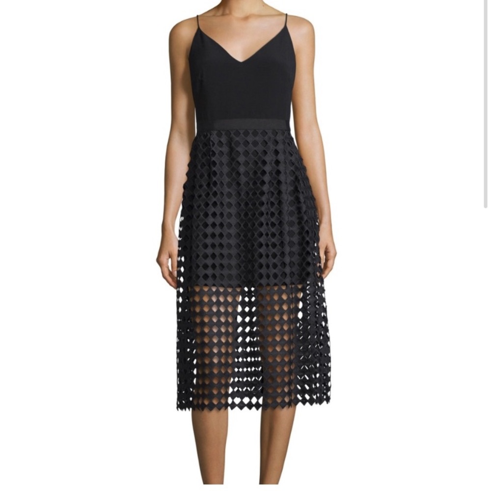 Cynthia Rowley black minidress with full skirt cage overlay